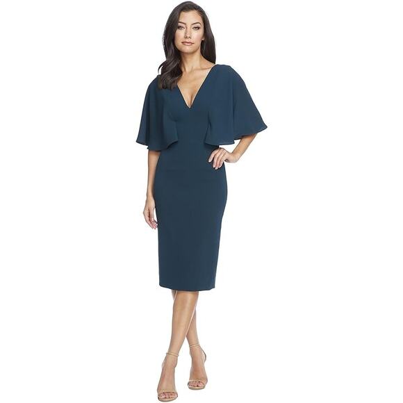 NWT Dress the Population Green Louisa Midi Plunging Dress Size Small - Picture 1 of 3